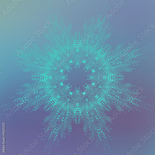 Geometric abstract mandala with connected line and dots. Graphic composition for medicine, science, technology, chemistry. Molecule, communication background. Vector illustration.