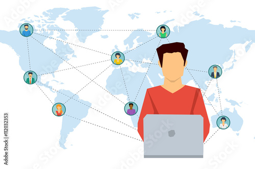Concept social network - man with laptop