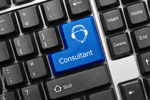 Conceptual keyboard - Consultant (blue key with call-center oper