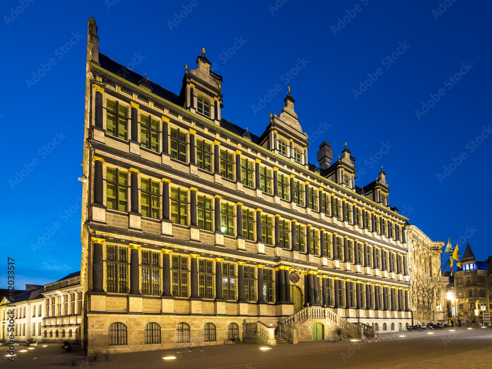 Fassade des Stadthuis, Rathaus, am Botermarkt Gent, Flandern, Belgien ...