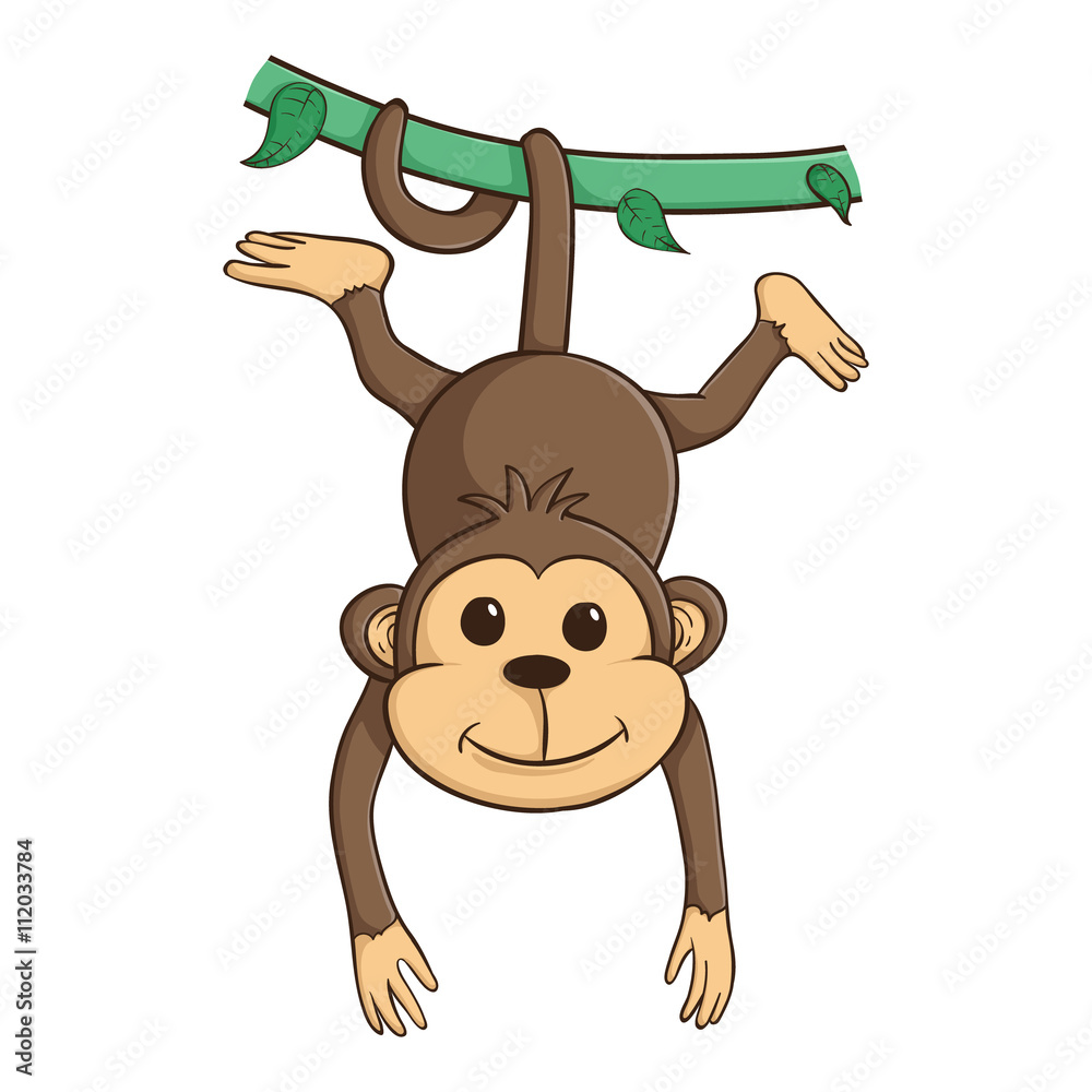 Cute Monkey Hanging On The Green Vines With His Tail Stock Vector | Adobe  Stock