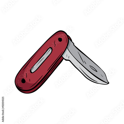 Folding or Pocket Knife With Color and Outline Also Doodle Style