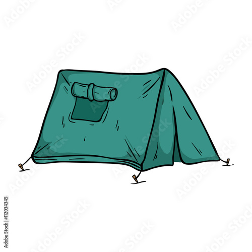 Green Camping Tent With Outline and Doodle Style