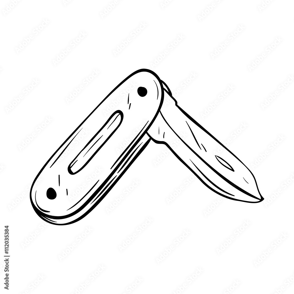Illustration of Folding or Pocket Knife With Line Art or Doodle Style Illustration of Folding or Pocket Knife With Line Art or Doodle Style