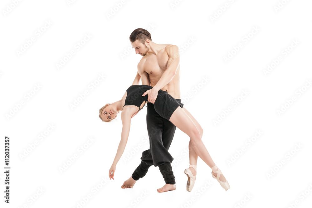 Topless man and blonde woman dancing ballet Topless man and blonde woman dancing ballet