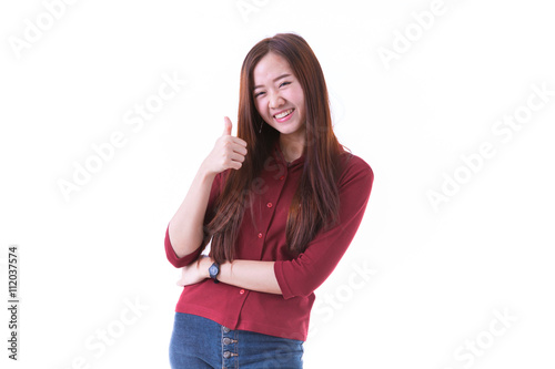 Young Asian student isolated on white background.