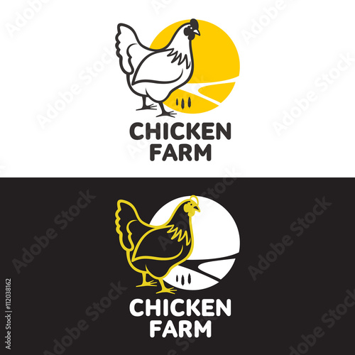 set of logos with chicken, vector illustration, isolated on a white background, with different logos chicken and yellow, simple logos about chicken, meat and eggs, the production of poultry meat