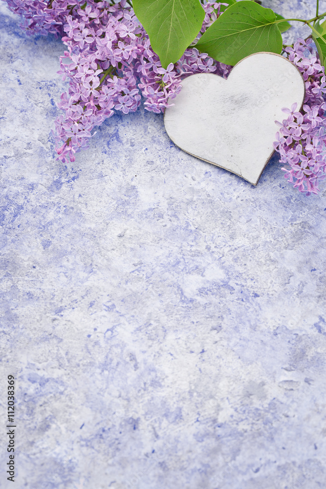 Fresh violet lilac flowers and heart Fresh violet lilac flowers and heart