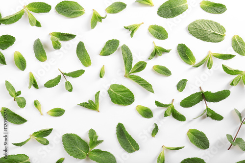 Fresh mint leaves pattern, top view