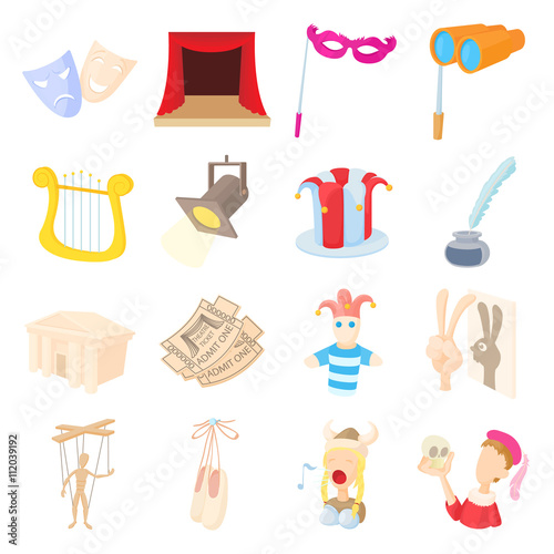 Theatre Icons set, cartoon style