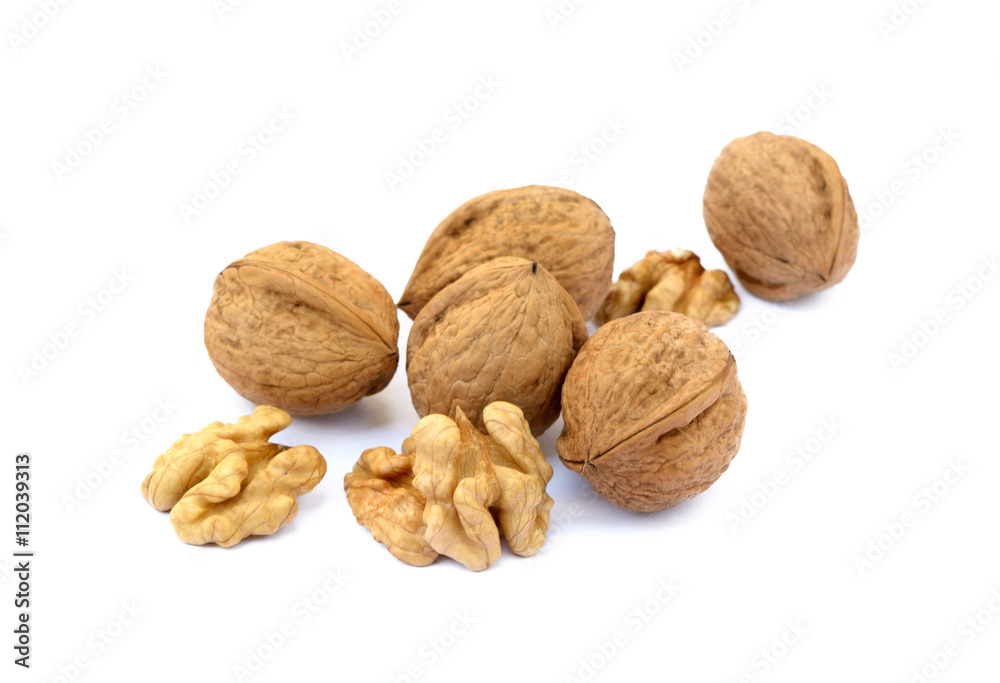 Several walnuts isolated on white background Several walnuts isolated on white background