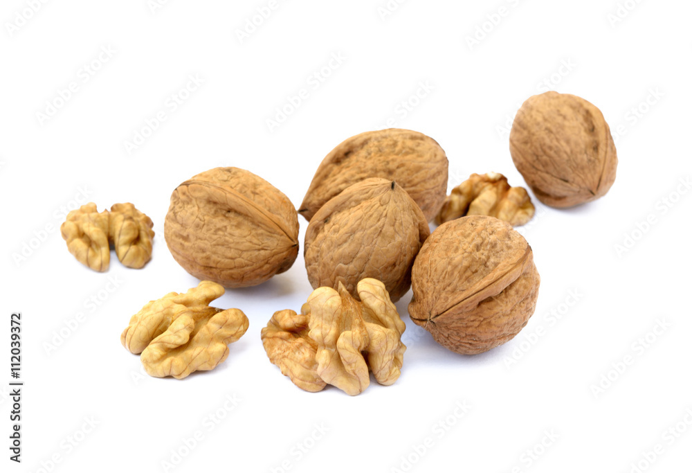 Several walnuts isolated on white background Several walnuts isolated on white background