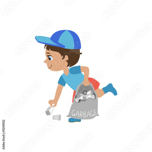 Boy Picking Up Trash