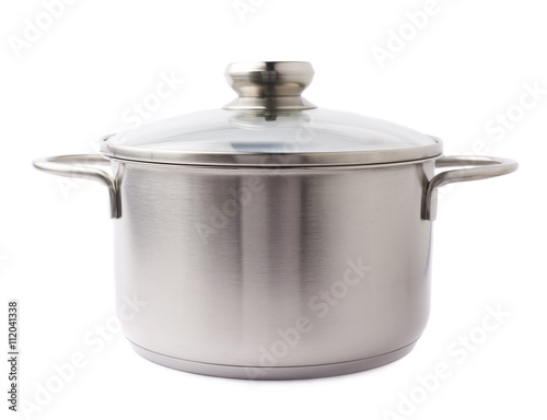 Stainless steel cooking pot pan isolated over white background