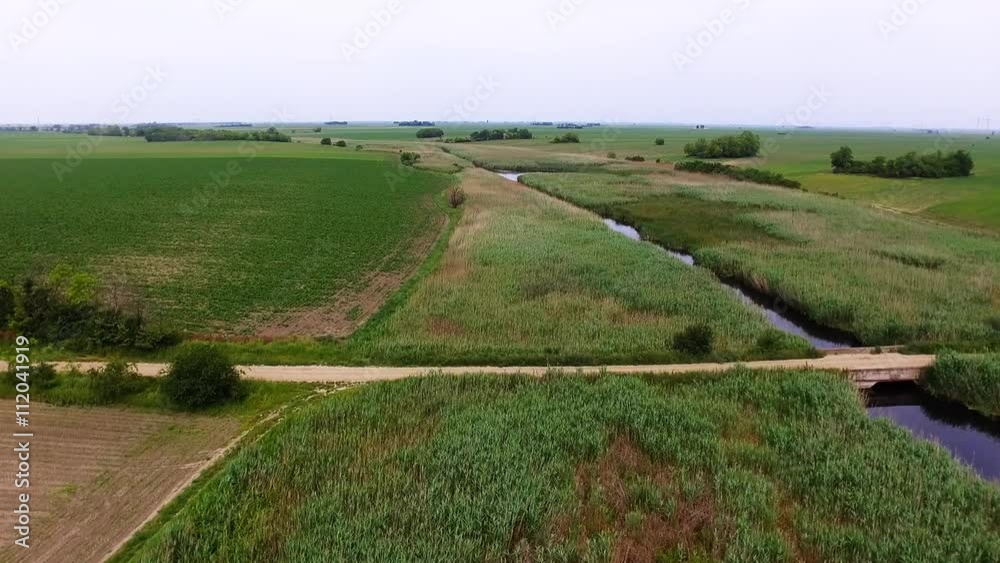 Aerial view of agricultural fields and Jegricka river in Serbian northern province of Vojvodina Aerial view of agricultural fields and Jegricka river in Serbian northern province of Vojvodina