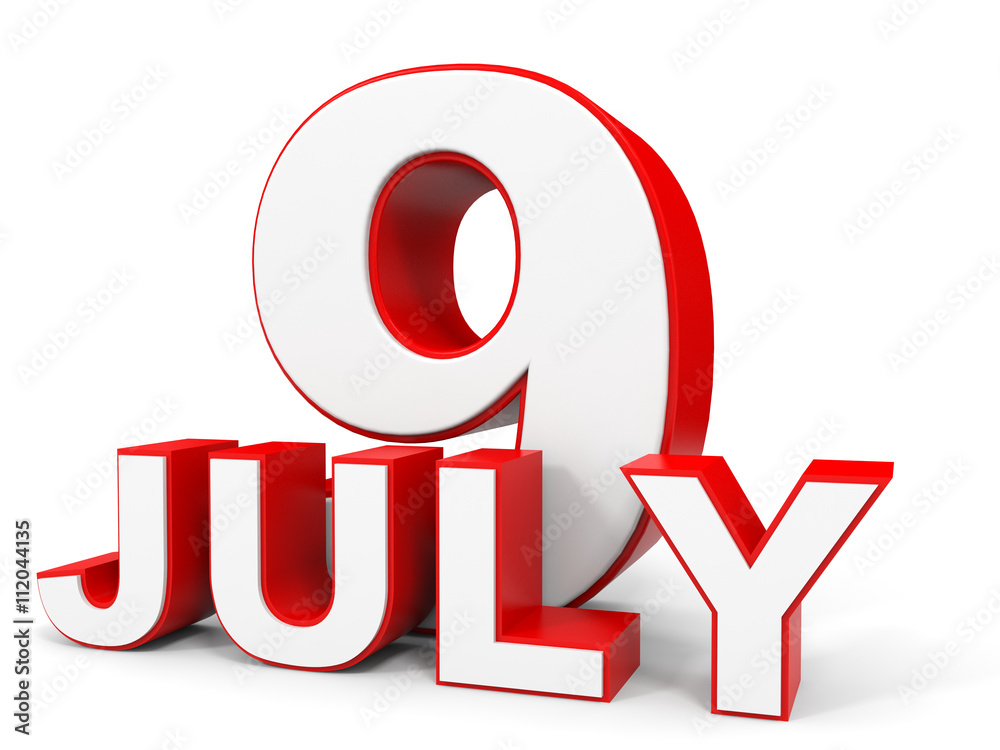 July 9. 3d text on white background. July 9. 3d text on white background.