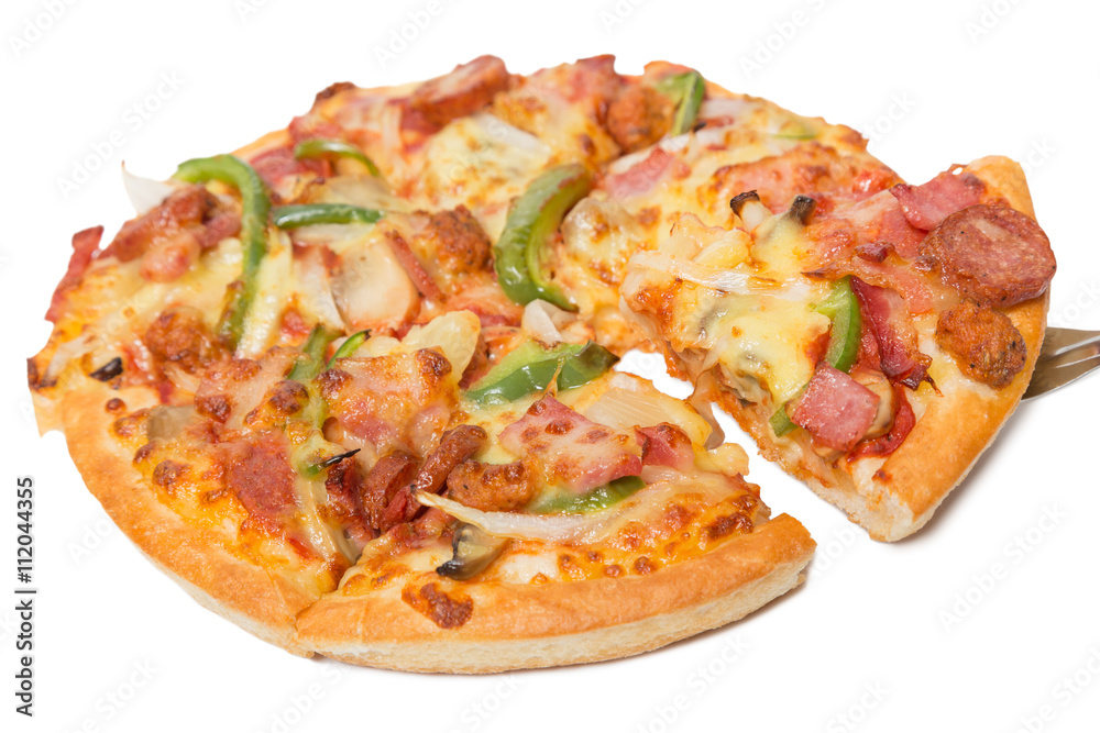 Pizza with sliced vegetables isolated on white Pizza with sliced vegetables isolated on white