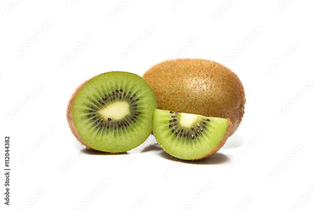 kiwi fruit and sliced segments isolated on white kiwi fruit and sliced segments isolated on white
