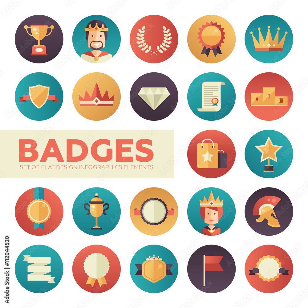 Badges, ribbons, awards icons set