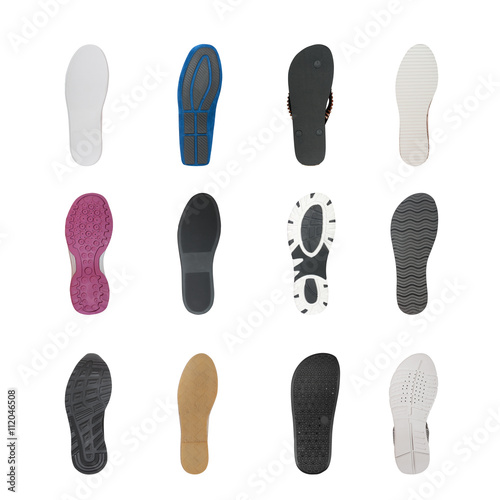 set of various shoe soles isolated on white