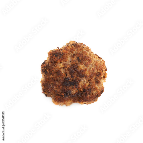 Single hand made cutlet isolated over white background