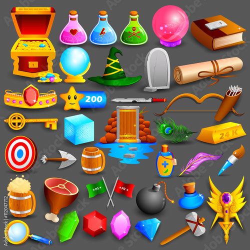 Set of colorful game designing element