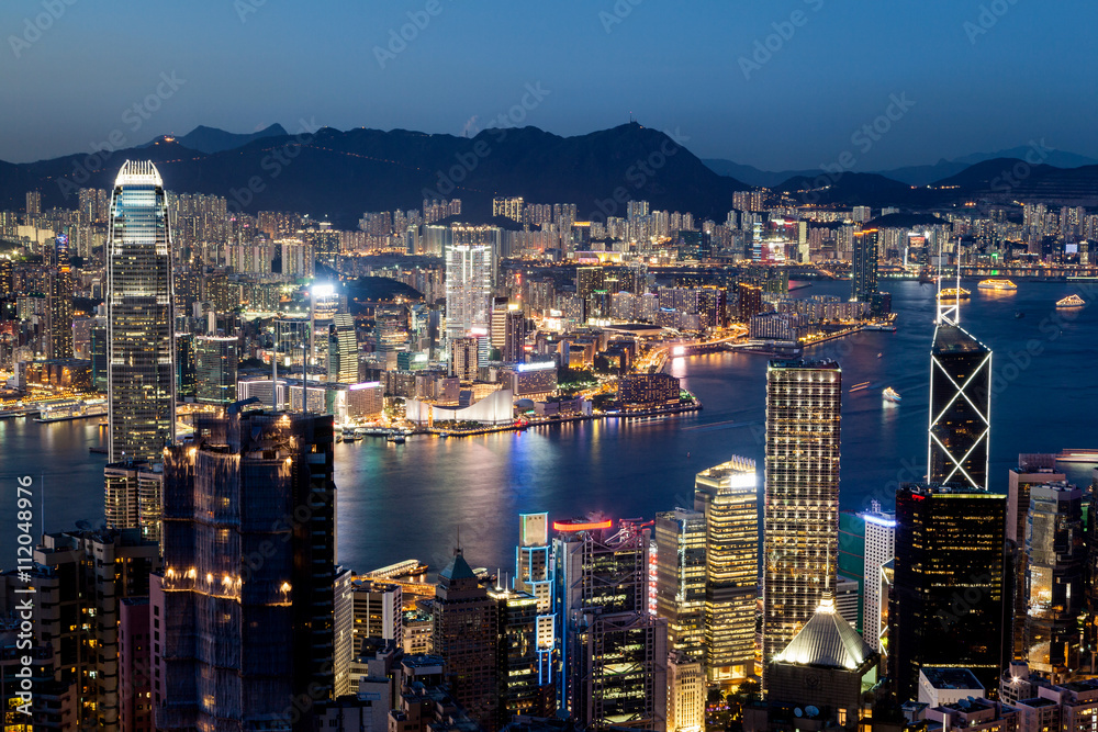 Obraz premium Hong Kong Victoria Harbor Skyline at Night