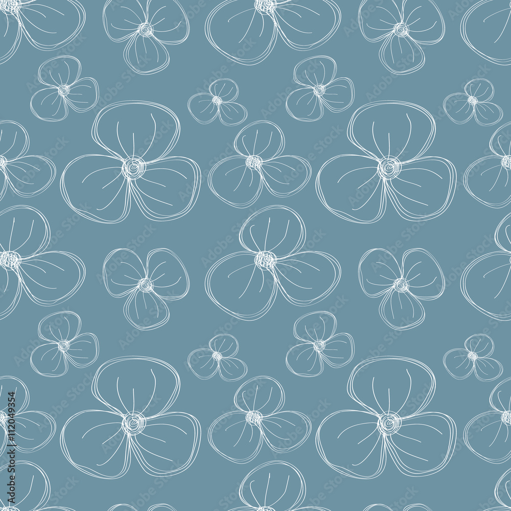 Seamless vector floral pattern. Blue hand drawn background with flowers. Series of Hand Drawn Seamless Patterns. Seamless vector floral pattern. Blue hand drawn background with flowers. Series of Hand Drawn Seamless Patterns.