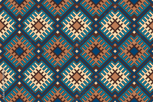 Tribal Aztec Style Seamless Geometric Pattern. Vector Pixel Pattern