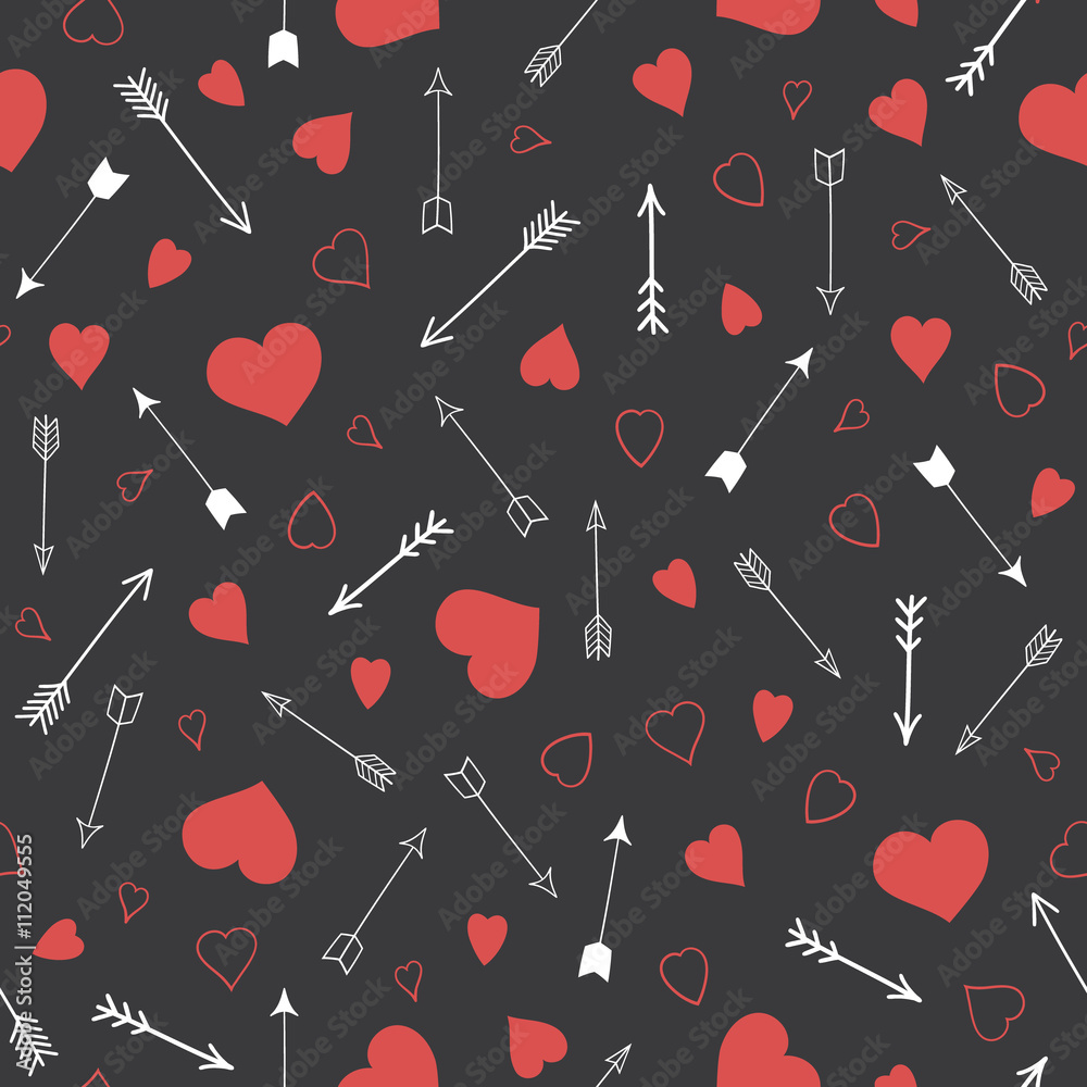 Seamless vector pattern with hearts and arrows