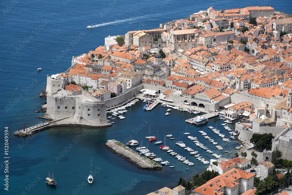 OLD TOWN DUBROVNIK CROATIA - MAY 2016 - An overview from Mount Syd of the walled Old Town of Dubrovnik a World Heritage site