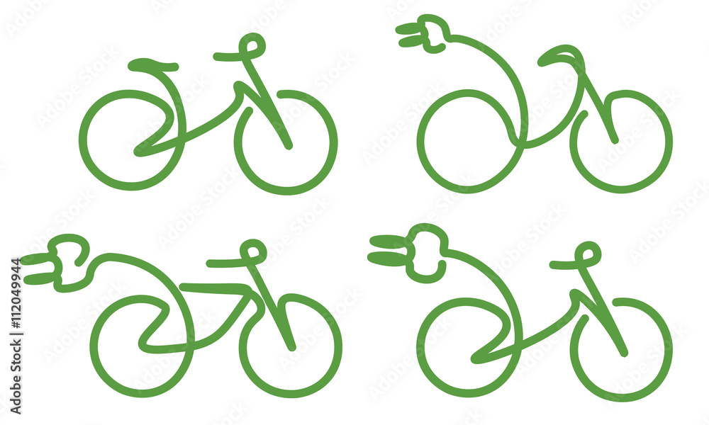 4 bicycle, ecobike, ecology green icons set on white background 4 bicycle, ecobike, ecology green icons set on white background