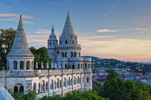 Hungary, Budapest, View to Fisherman's Bastion in the evening photo
