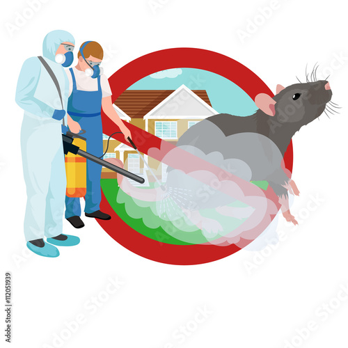 Pest control concept with insects exterminator silhouette flat vector illustration