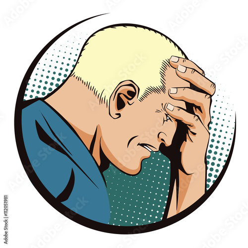 People retro style. Upset man clutching his head.