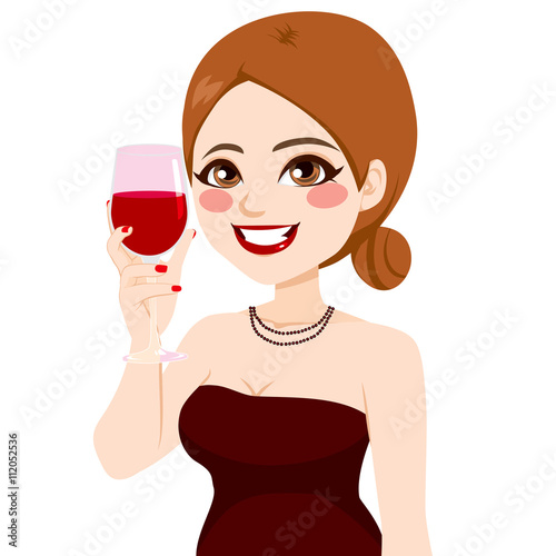 Attractive happy smiling woman toasting with wine glass