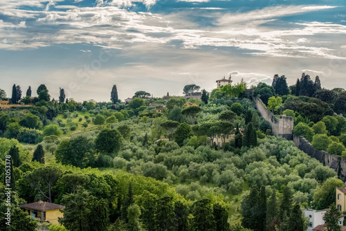 Italy, Tuscany, Florence, View over park Giardino delle rose and historic city wall photo