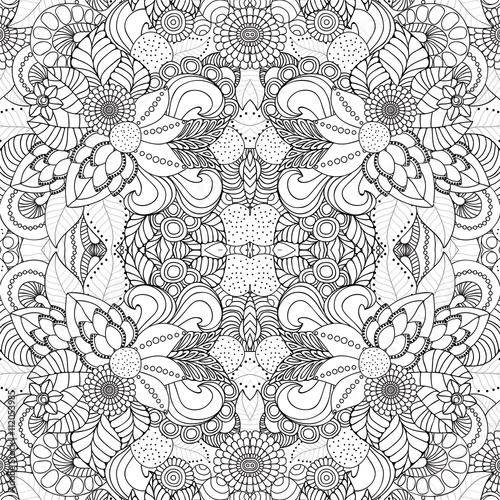 stock vector seamless doodle floral pattern. black and white