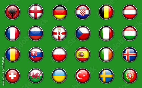 Flags buttons of football teams, icons for soccer game championship.