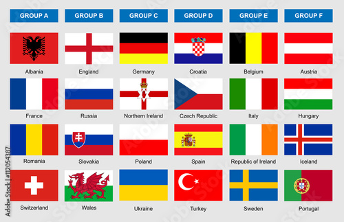 Flags of football teams, icons for soccer game championship.