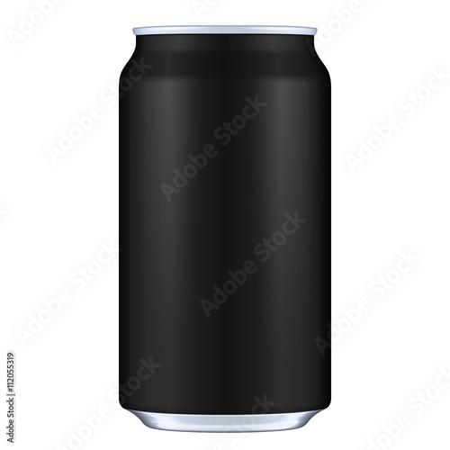 Black Blank Metal Aluminum Beverage Drink Can. Illustration Isolated. Mock Up Template Ready For Your Design. Vector EPS10