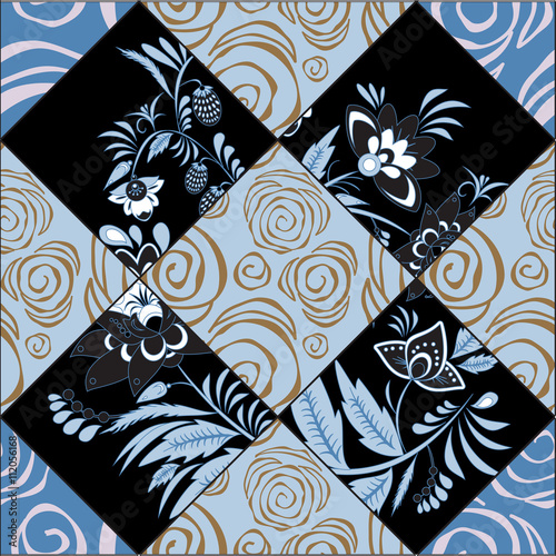 stock vector seamless pattern. oriental or russian floral design