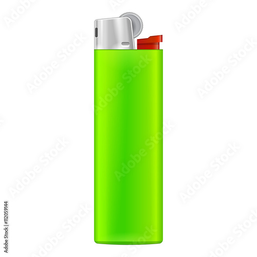 Green Blank Cigarette Lighter. On White Background Isolated. Mock Up Template Ready For Your Design. Product Packing Vector EPS10