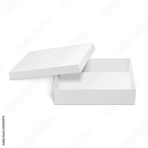 Opened White Cardboard Package Box. Gift Candy. On White Background Isolated. Mock Up Template Ready For Your Design. Product Packing Vector EPS10