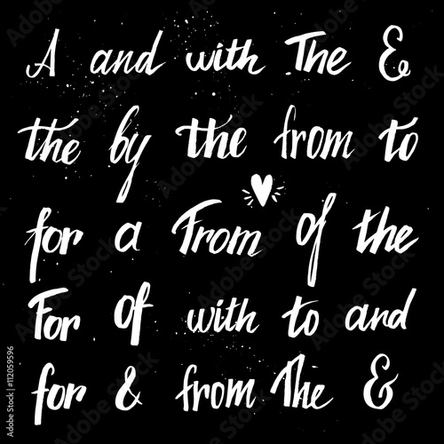 Set of hand lettered ampersands and catchwords (to, the, of, wit