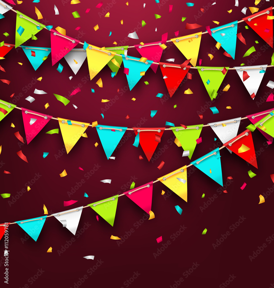 Obraz premium Holiday Background with Colorful Bunting and Confetti