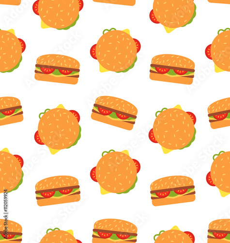 Seamless Pattern with Hamburgers. Fast Food Wallpaper