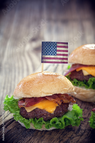 American 4th of July Cheeseburgers with copy space