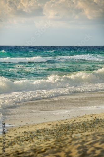 Seashore and relatively high waves