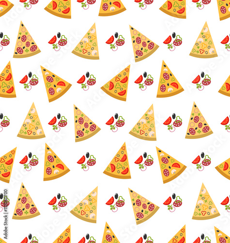 Seamless Pattern with Slices of Pizza